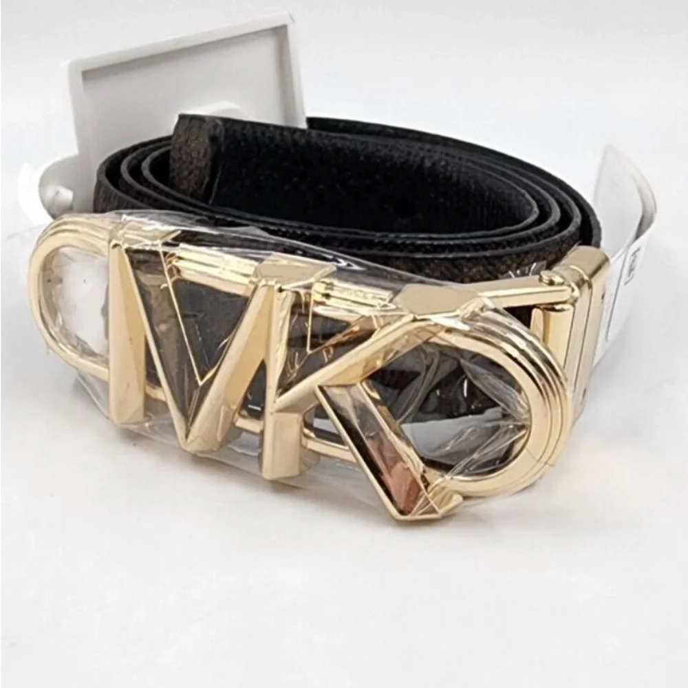 Michael Michael Kors 25mm Reversible Logo Belt Sz Medium Black-Brown / Gold NEW